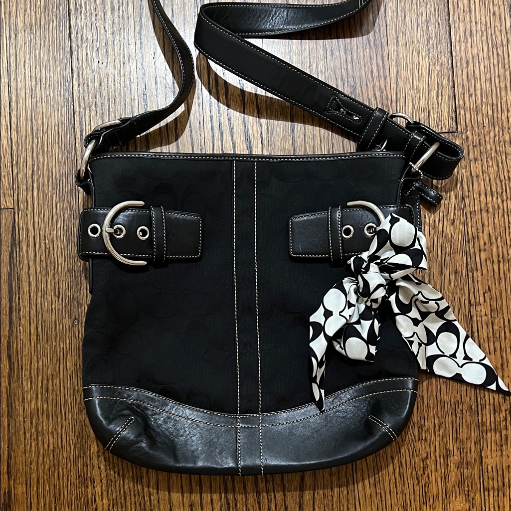 Coach Black Crossbody Shoulder Bag With Accent Scarf